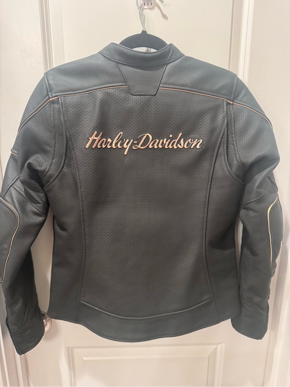 Harley-Davidson Black Leather Jacket with Tan Piping